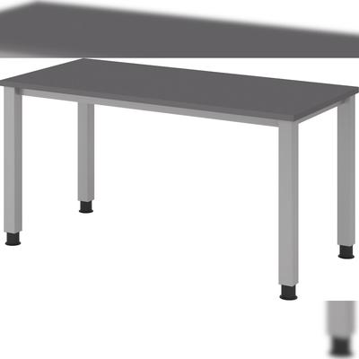 bümö manuell höhenverstellbarer Schreibtisch 140x67 cm in Graphit, Metall-Gestell in Silber - Mini Bürotisch, PC Tisch höhenverstellbar, kleiner