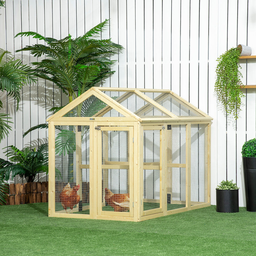 PawHut Chicken Run Wooden Chicken Coop with Combinable Design-Natural Wood Finish Natural 106cm H X 140cm W X 88.5cm D