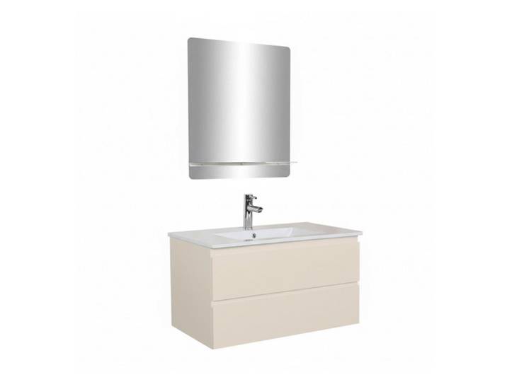 Meuble simple vasque 80cm décor chêne avec robinet et miroir