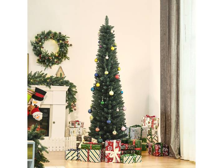 HOMCOM Sapin de Noël 180cm Slim 380 Pointes Support Métal Vert