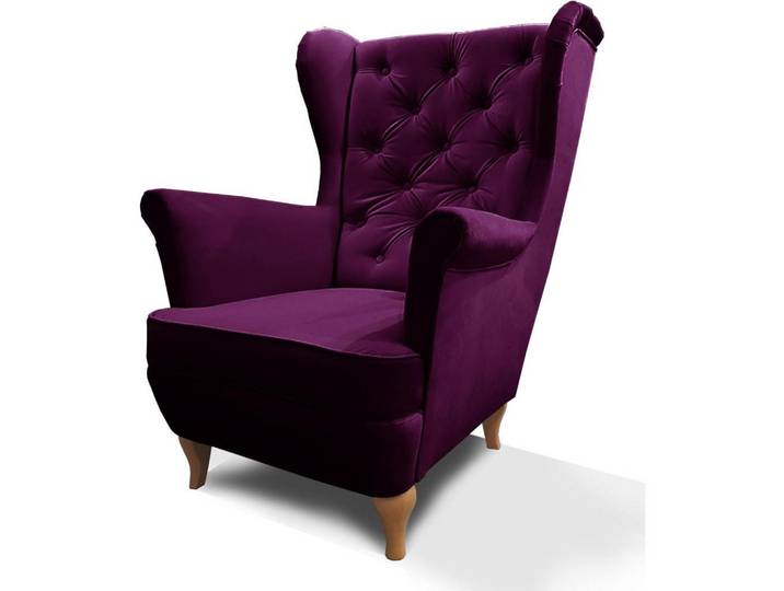 Beautysofa Chesterfield-Sessel Falco violett mit Holzbeinen, Violett, 82x102x92 cm, Wohnzimmer, Sessel, Chesterfield-Sessel