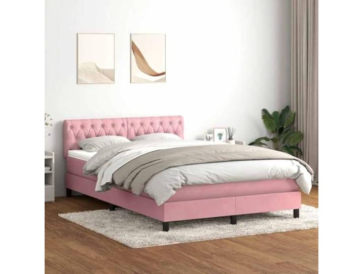 RJPLMFV Lattenrost mit Matratze, Velours, Rosa, 140 x 220 cm Taschenfedern, verstellbarer Kopf, abnehmbarer Matratzenauflage, optimale Unterstützung