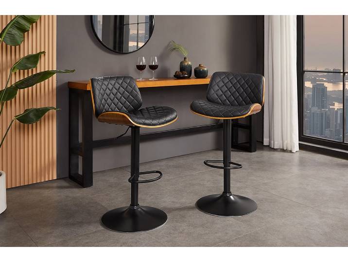 Höhenverstellbarer Barhocker CHICAGO schwarz Kunstleder drehbar Walnuss Polsterstuhl für Küche Tresenhocker Bistrohocker Küchenhocker Modern & Design