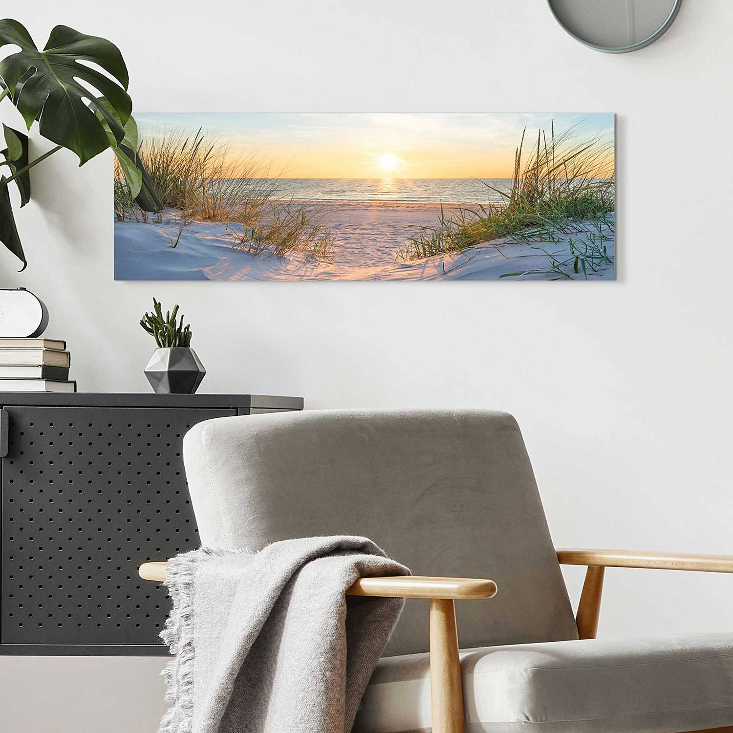 home24 Wanddecoratie Zonsondergang Abstracte Landschap Fotografie Beige en Multicolour B: 90 cm, H: 30 cm