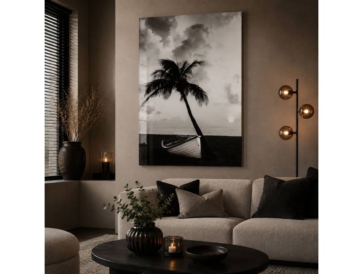 Schilderij Sunset L Zwart - Glazen Wanddecoratie