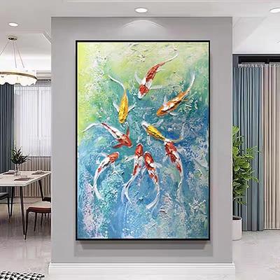 Mintura handgefertigte Ölgemälde mit Koi-Karpfen auf Leinwand, Wandkunst, Dekoration, modernes abstraktes Fisch- und Tierbild für die Inneneinrichtung, gerolltes, rahmenloses, ungedehntes Gemälde