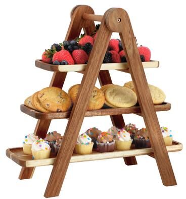 MegaChef 3 Tiered Acacia Wood Rectangular Stacked Tray Set Perfect For Serving