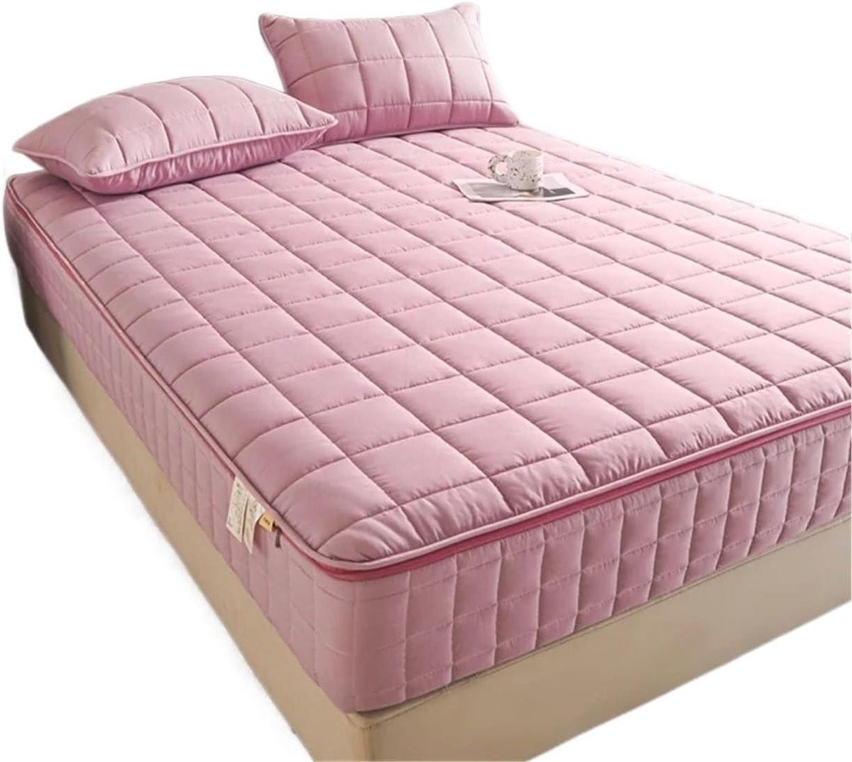 Roze Matrashoes met rits - Matrasbeschermer en overtrek - 100 x 200 x 15 cm