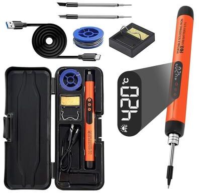 Uplift Essentials Mini USB Type C Cordless Soldering Iron Kit With Adjustable Temperature And Rechargeable Battery orange