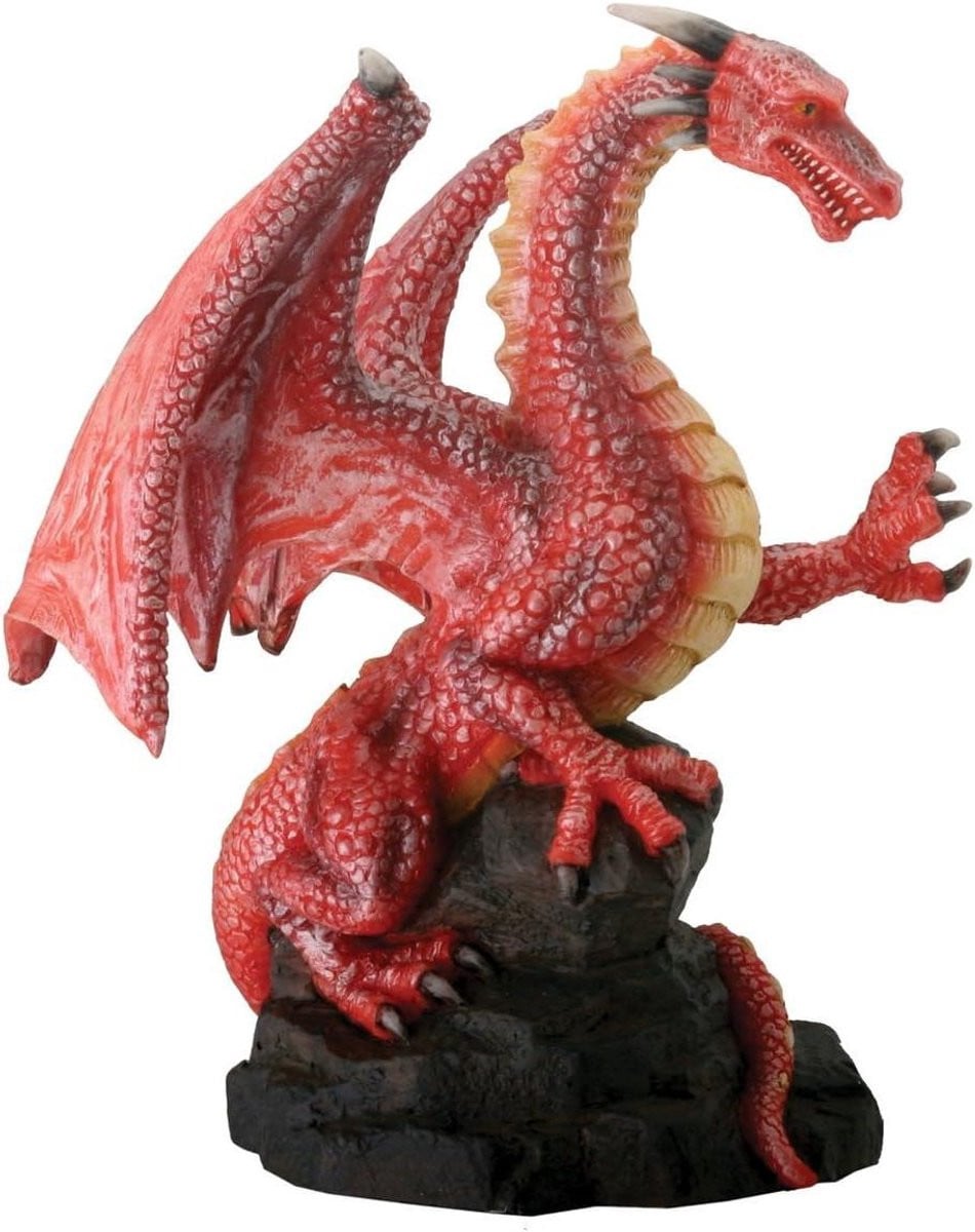 Rood Draken Beeldje - Gedetailleerd Fantasie Figuur - Decoratief Object - 14 cm