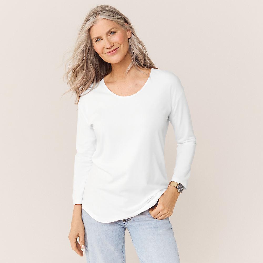 Fließendes Shirt mit Ballettausschnitt für Damen, Damen, size: regular, Weiß, Baumwoll-Mischung/Baumwolle Modal, by Lands' End