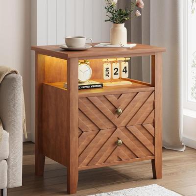 Garvee Nightstand with 2 Storage Drawers, Farmhouse Bedside Table