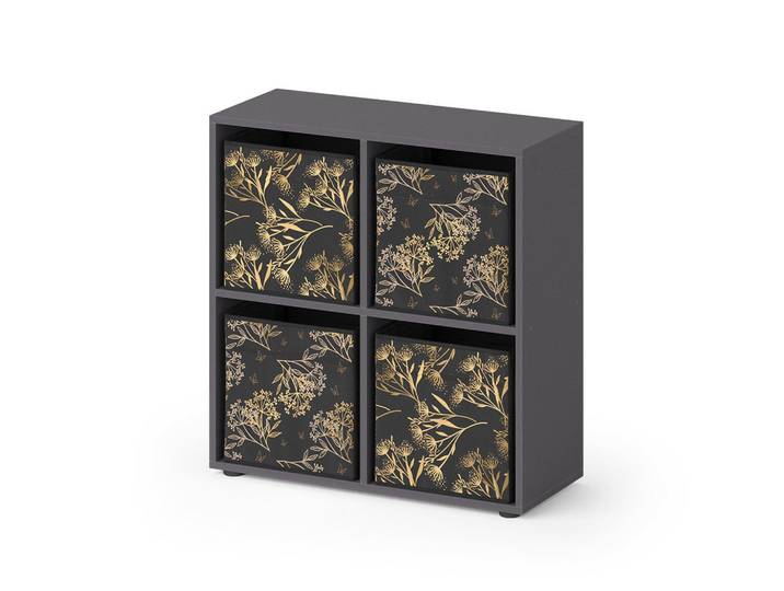 Vicco Raumteiler Tetra Schwarz 72.6 x 72 cm mit 4 Faltboxen opt.1, Holzwerkstoff, Rechteckig, 72.6x72x29 cm, Wohnzimmer, Raumteiler & Paravents, Raumteiler
