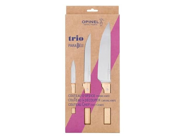 Opinel - Coffret Trio Parallèle\, 1 Couteau de Chef N°118\, 1 Couteau à Découper N°120 \, 1 Couteau d’Office N°126 - Acier Inox\, Bois de Hêtre - Garantie à Vie