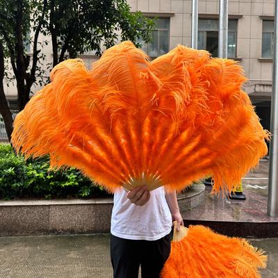 Uplifted Finds Grand Ostrich Feather Folding Fan   Professional Stage & Carnival Dance Fan orange 130 Cm 2 Pcs