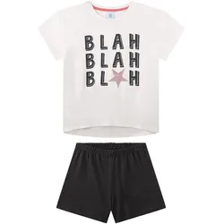 Sanetta Mädchen Schlafanzug, kurz - Teens, Blah, Shorty, Single Jersey, Baumwolle Schwarz/Beige / 164