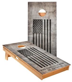 Skip's Garage Full American Black Flag Cornhole Boards