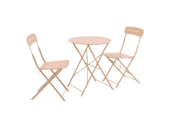 Table de jardin bistrot pliante ronde acier + 2 assises rose - Balconea
