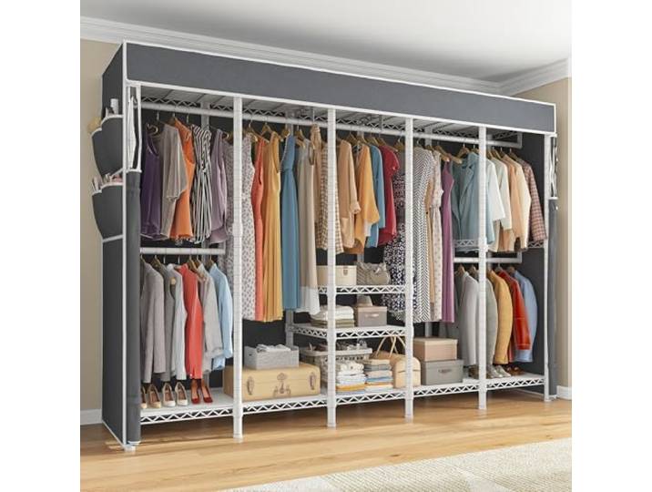xcfhRTdxf Kleiderständer, Kleiderständer mit Abdeckung, tragbarer Kleiderschrank, 1200 Pfund, verstellbar(White Clothes Rack)