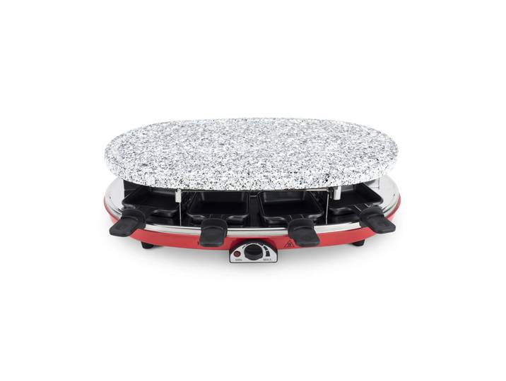 HKoenig Raclette-Gerät Rp418, Rot und Grau, 4 in 1 Raclette für 8 Personen, Stein, 27.7x14x44.6 cm, Kochgeschirr, Tischgrills & Fondues, Raclette-Grills
