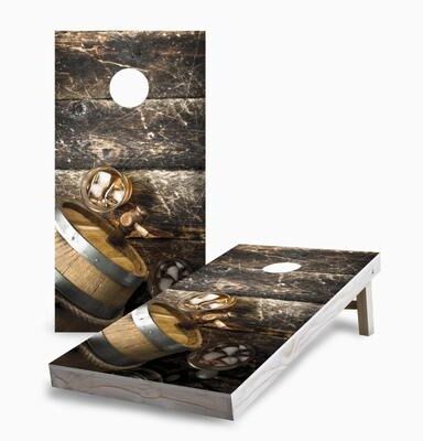 Skip's Garage Whiskey Barrel Cornhole Boards