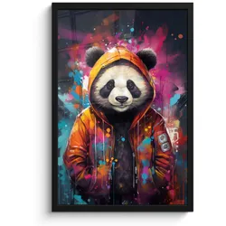 POSTER MIT RAHMEN Panda - Jacke - Graffiti - Orange Bilder mit Rahmen 40x60 cm