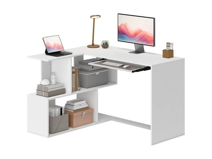 Bureau d'angle bureau en L avec étagères de rangement plateau à clavier coulissant 120x100x76cm blanc