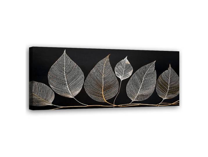 Feeby Wandbild minimalismus hinterlässt zweig glamour silber, Silberfarben, Floral, Rechteckig, 90x30 cm, Bilder & Rahmen, Bilder, Leinwandbilder