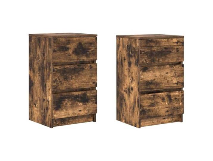 KUPTYERFG Nachttisch 2er Set mit 3 Schubladen Räuchereiche 39x35x65cm Stabile Nachtkommode fürs Schlafzimmer mit geräumigen Schubladen, robuster Ablage und Wandbefestigung für saubere Ordnung.