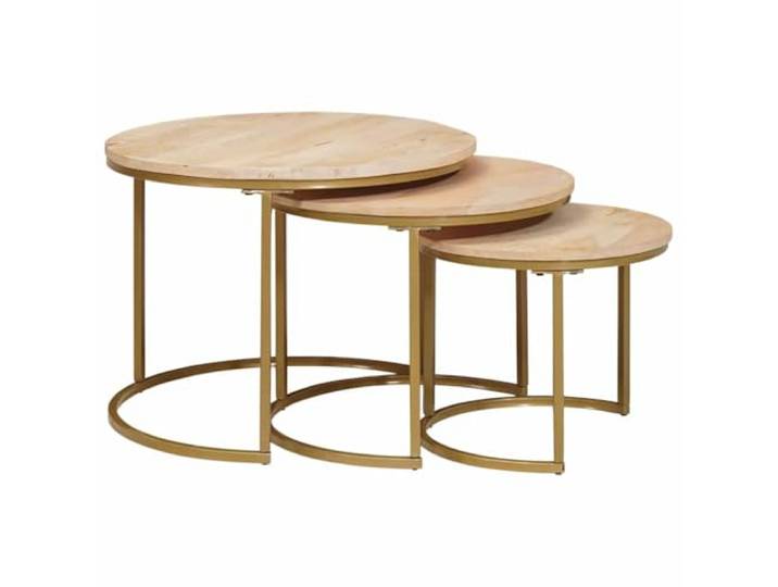 RJPLMFV Couchtische, ausziehbar, 3 Stück, Mangoholz, massiv Minimalistisches abgerundetes Design, beschichteter Stahlrahmen, stapelbar für kleine Räume, einfache Wartung