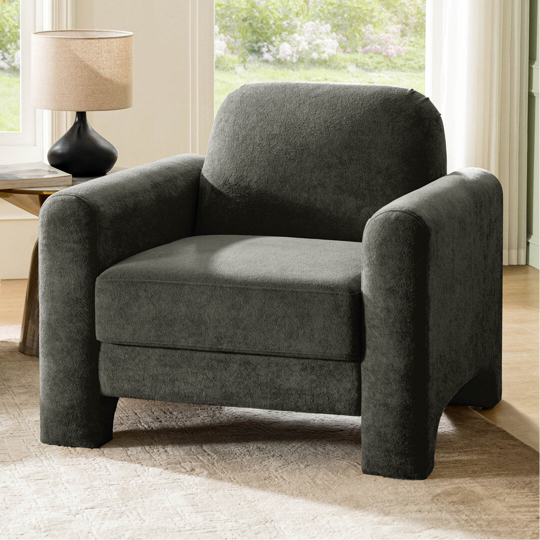 Brayden Studio Gabriel Modern 91CM Wide Curved Chenille Armchair Grey 81.28cm H X 91.44cm W X 81.28cm D