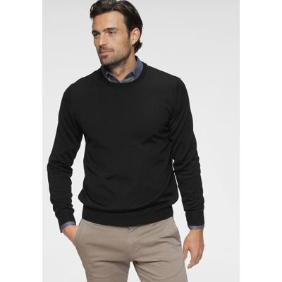 Rundhalspullover OLYMP "OLYMP Strick Casual", Herren, Gr. S, schwarz, Obermaterial: 100% Schurwolle, normal, Rundhals, Pullover Rundhalspullover, moderner Strickpullover aus reiner Wolle