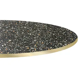 Restootab - Tischplatte Ø120 Dekor Terrazzo black chip Kanten messingfarben