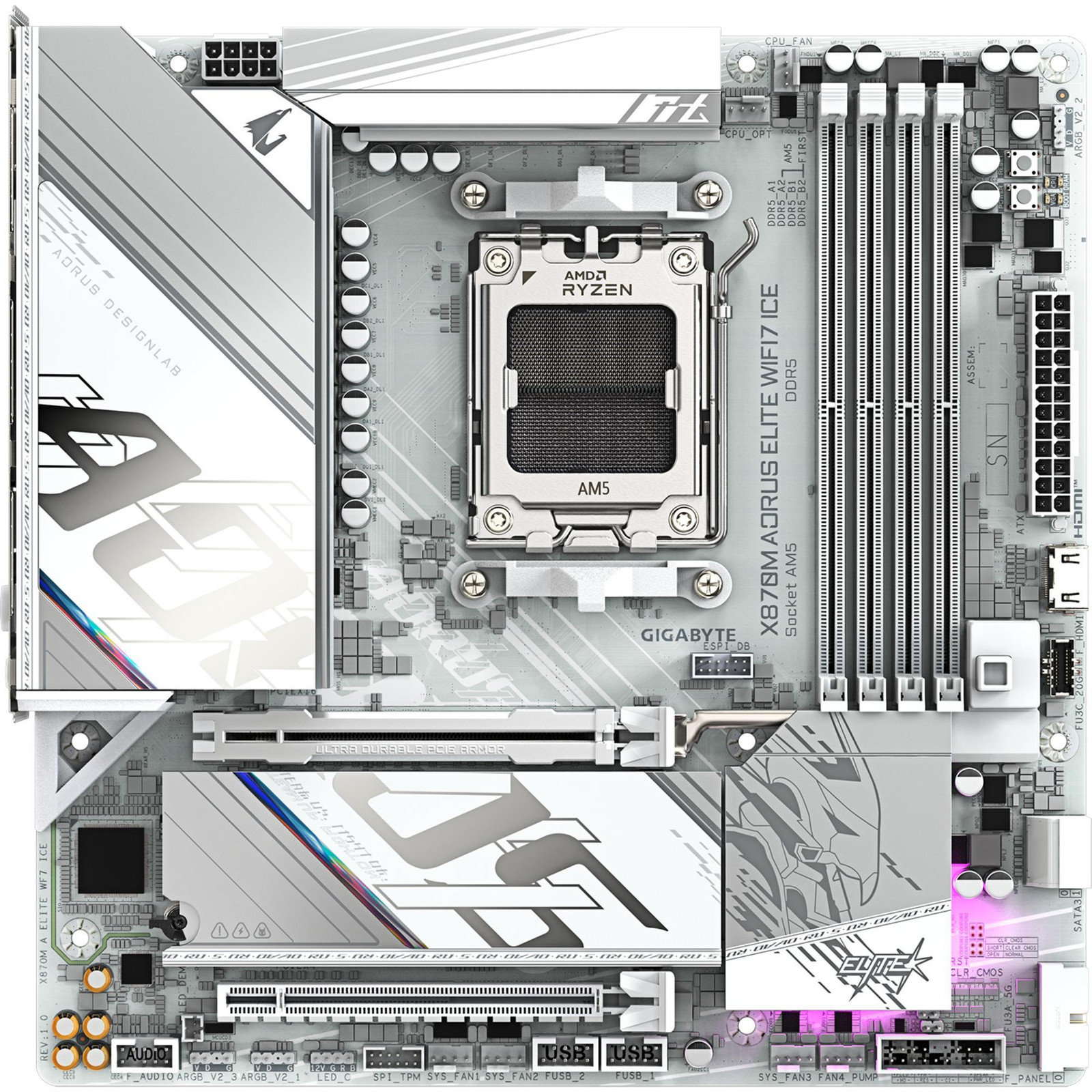 Gigabyte X870M AORUS ELITE WIFI7 moederbord wit