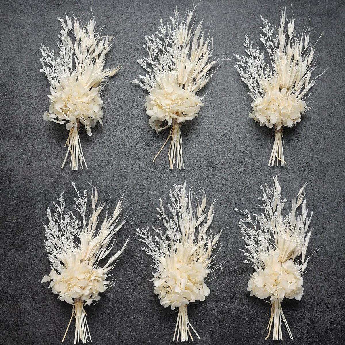 Set van 6 handgemaakte mini droogboeketten met witte gedroogde bloemen voor bruiloft decoratie