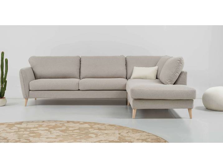Ecksofa, Beige, 278x202 cm, 100% Polyester, Ottomane Rechts, Landhaus, Home-affaire