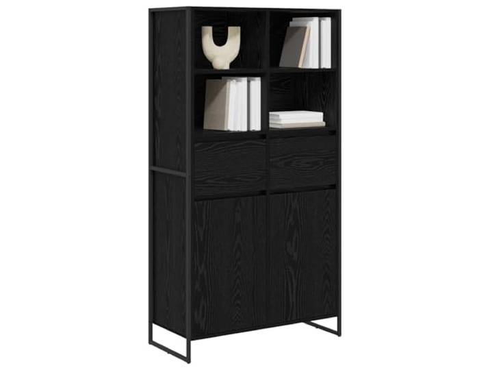 KTHLBRH Anrichte Eiche schwarz 81 x 36 x 150,5 cm Holz mehrschichtig Industrielles Design, Stahlrahmen, großer Stauraum, für Wohnzimmer