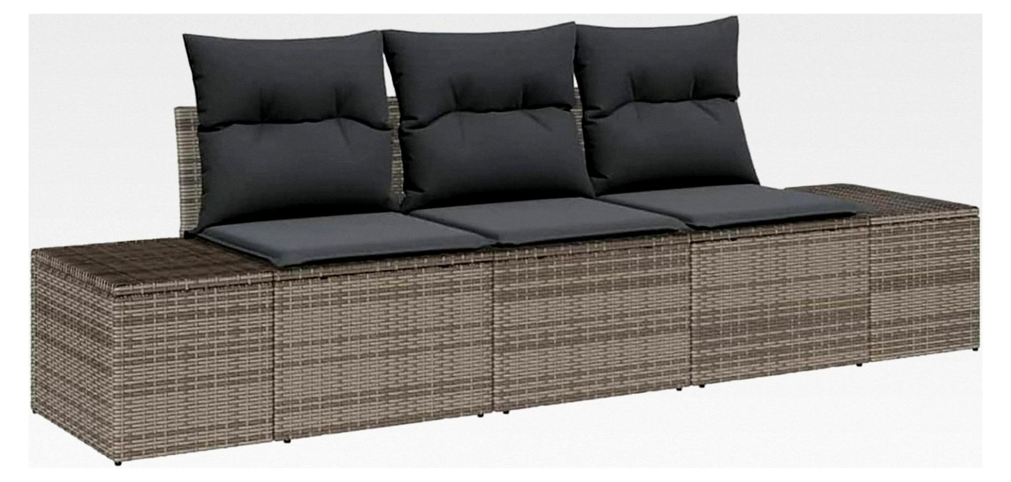3er Garten Sofa Set mit Kissen Grau Poly Rattan Lounge Sofa