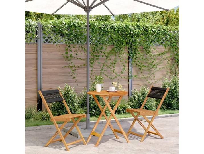 “Rabais Ensemble de bistro 3 pcs - Table de salon salle à manger + 2 Chaises de jardin - noir polypropylène et bois massif SOLO84513