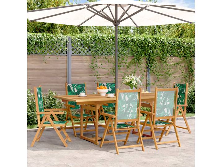 Vidaxl Ensemble À Manger De Jardin 7 Pcs Motif De Feuilles Tissu Bois