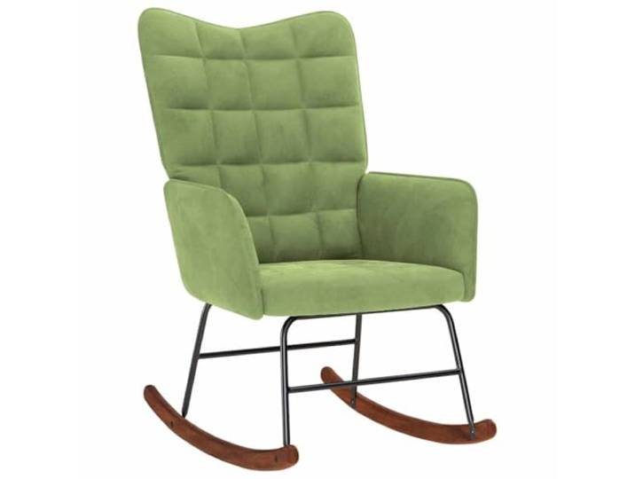 HFXHIJXQ Schaukelstuhl Samt Hellgrün Polstersessel Relaxstuhl Ergonomischer Loungesessel aus Weichsamtmit Massivholzkufe für Schlafzimmer und Leseecke, Maße 61x78x98 cm.