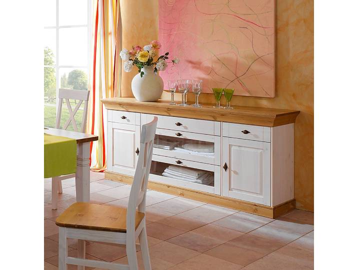 Enfilade II 185 x 85 x 45cm Blanc/Marron/Epicéa blanc/Epicéa lessivé