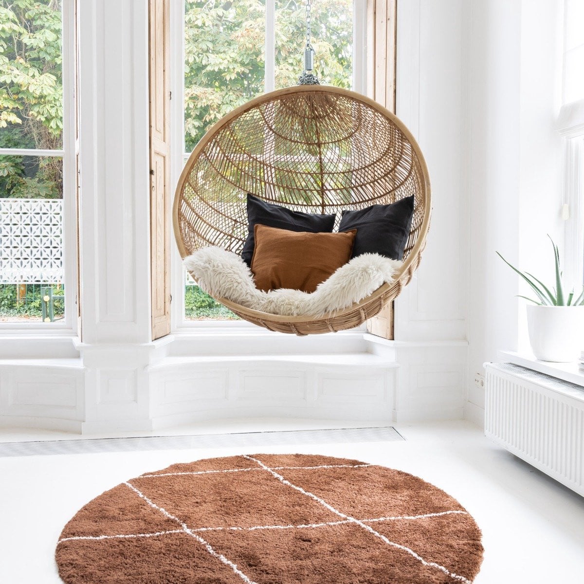 Berber vloerkleed rond hoogpolig Roest/Cream - Scandinavisch design - Diameter: 160 cm