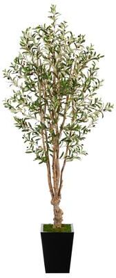 Nearly Natural "6.5' Olive Artificial Tree in Black Metal Planter - 15"""