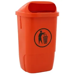 Wandmülleimer aus Kunststoff Außenbehälter orange 50 L Mülleimer für die Wandmontage, optionaler Pfosten verfügbar