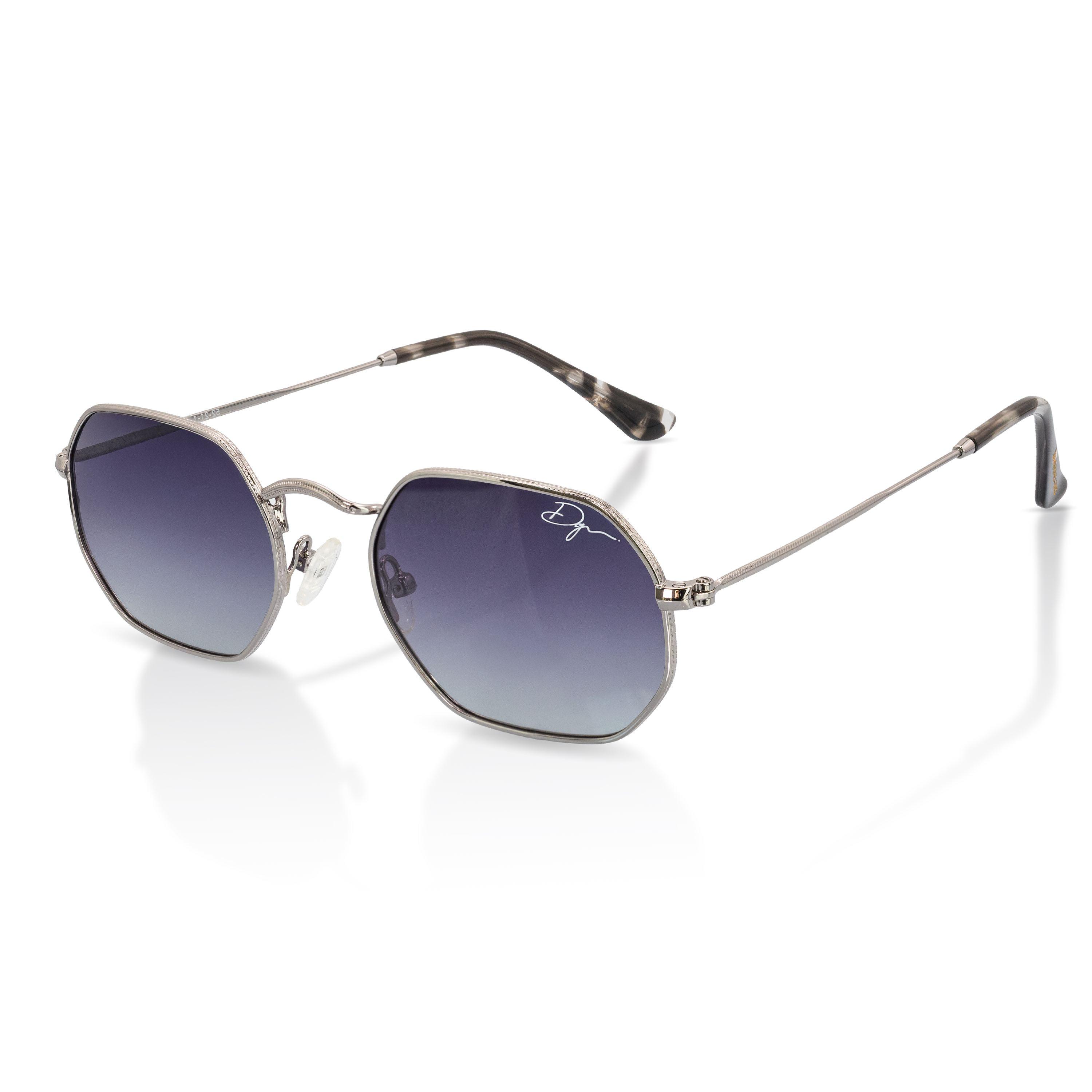 De-Gamme Silberne rechteckige Retro-Sonnenbrille mit Polarisation – Napoli