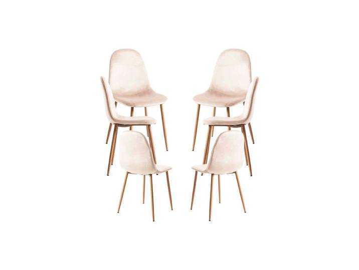 6er Set Teok Samt Stühle - Beige
