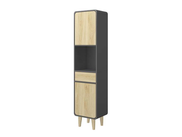 Vicco Badezimmermöbel Arla Anthrazit/Eiche 40 x 161 cm, Anthrazit, Eichefarben, 2 Fächer, Rechteckig, 40x161x30 cm, Badezimmer, Badmöbel, Hochschränke