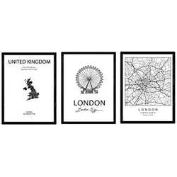 POSTER Set Mit 3 London Stadtplan B A4 Rahmenlos