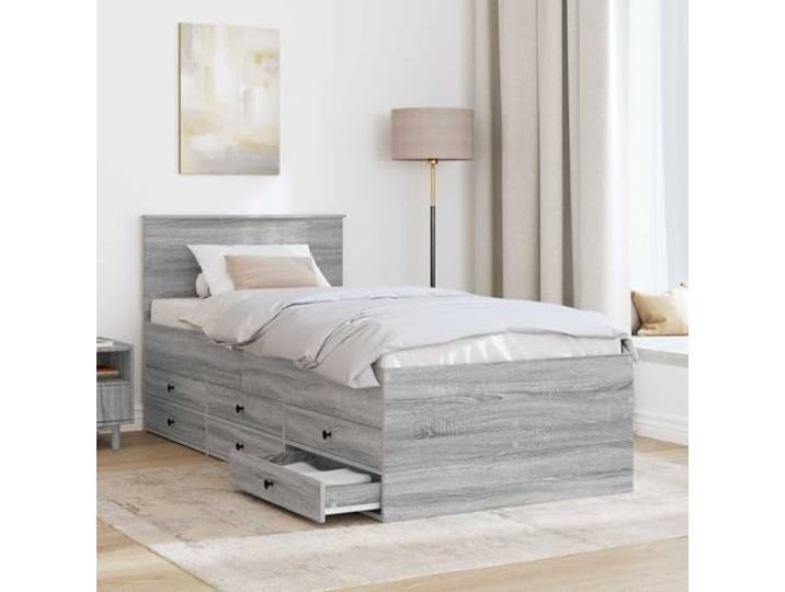 SKTQYQO Daybed Sonoma-Grau und Schwarz 75 x 190 cm Mehrschichtholz Mit Stauraum, zeitgenössisches Design, perfekt für enge Räume, Verwendung als Sofa oder Bett